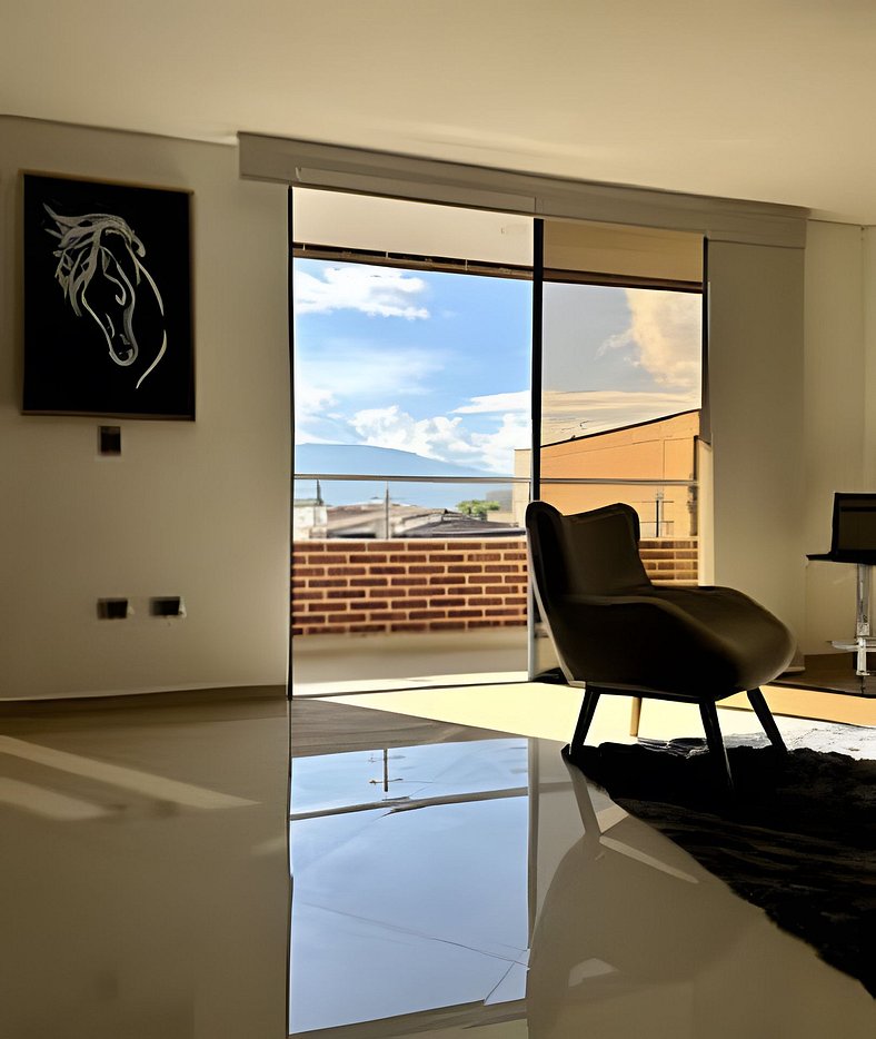 Moderno Apt. Balcón con vista, rápido WiFi y AC